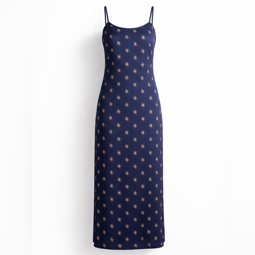 SIR Women Slip Dress Silk Blend Navy Print Spaghetti Strap Midi Size AU 1 US 4